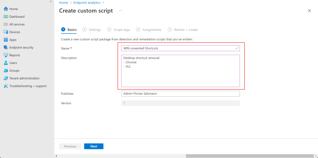 Proactive Remediation name and description
